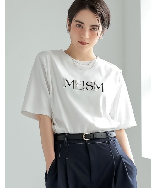 MEISM（ミズム）の「[MEISM by Re:EDIT][UVカット][接触冷感][吸水][速乾]スムース刺繍ロゴエンブロイダリーパールTシャツ（Tシャツ/カットソー・レディース・ブラック/ホワイト・MEDIUM/LARGE）」の7枚目の写真