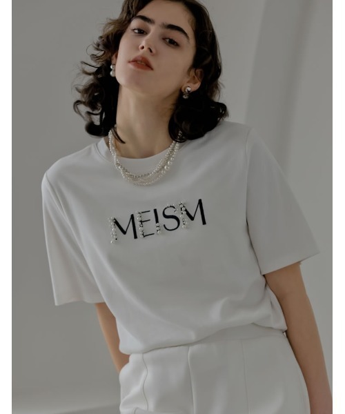 MEISM（ミズム）の「[MEISM by Re:EDIT][UVカット][接触冷感][吸水][速乾]スムース刺繍ロゴエンブロイダリーパールTシャツ（Tシャツ/カットソー・レディース・ブラック/ホワイト・MEDIUM/LARGE）」の9枚目の写真