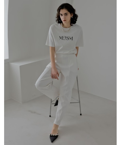 MEISM（ミズム）の「[MEISM by Re:EDIT][UVカット][接触冷感][吸水][速乾]スムース刺繍ロゴエンブロイダリーパールTシャツ（Tシャツ/カットソー・レディース・ブラック/ホワイト・MEDIUM/LARGE）」の8枚目の写真