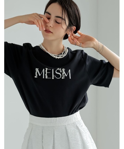 MEISM（ミズム）の「[MEISM by Re:EDIT][UVカット][接触冷感][吸水][速乾]スムース刺繍ロゴエンブロイダリーパールTシャツ（Tシャツ/カットソー・レディース・ブラック/ホワイト・MEDIUM/LARGE）」の6枚目の写真