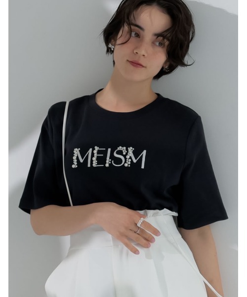 MEISM（ミズム）の「[MEISM by Re:EDIT][UVカット][接触冷感][吸水][速乾]スムース刺繍ロゴエンブロイダリーパールTシャツ（Tシャツ/カットソー・レディース・ブラック/ホワイト・MEDIUM/LARGE）」の5枚目の写真