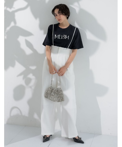 MEISM（ミズム）の「[MEISM by Re:EDIT][UVカット][接触冷感][吸水][速乾]スムース刺繍ロゴエンブロイダリーパールTシャツ（Tシャツ/カットソー・レディース・ブラック/ホワイト・MEDIUM/LARGE）」の3枚目の写真