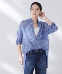 シアーストライプオーバーサイズロングシャツ