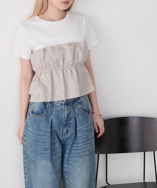 forksy.(フォルクシー)の「【forksy.】ドッキングタックビスチェカットソー(Tシャツ/カットソー・レディース・ブラック/グレー系・FREE)」の3枚目の写真