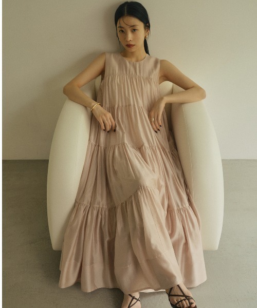 anuans（アニュアンス）の「テンセルリッチオーガンティアードワンピース（ワンピース・レディース・ピンクベージュ/ブラック/ブルー系その他/ホワイト・M/S）」の15枚目の写真