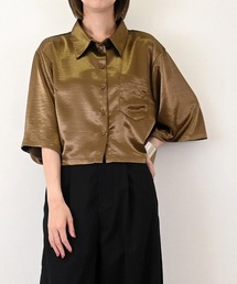 スタイルブロック STYLEBLOCK サテンクロップドシャツ （アイボリー） スタイルブロック STYLEBLOCK サテンクロップドシャツ