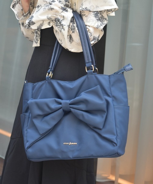 axes femme（アクシーズファム）の「リボン付撥水ナイロントート（トートバッグ・レディース・ワイン/ブラック/ネイビー・FREE）」の3枚目の写真