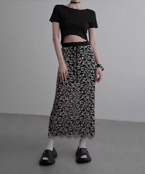 CHENTAITAI】フロッキーフラワーレース ロングスカート CTW25s022