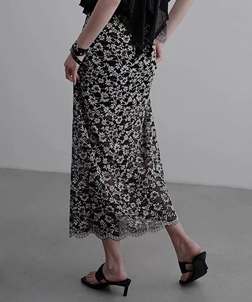 CHENTAITAI】フロッキーフラワーレース ロングスカート CTW25s022
