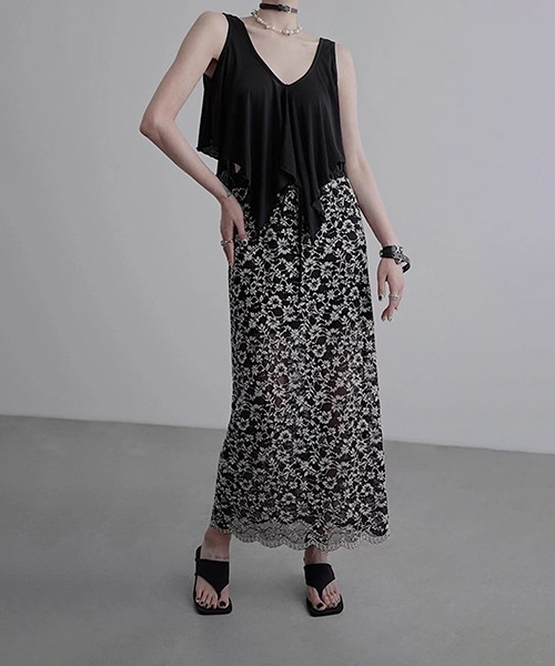 CHENTAITAI】フロッキーフラワーレース ロングスカート CTW25s022