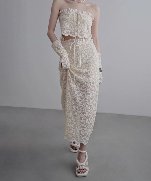 CHENTAITAI】フロッキーフラワーレース ロングスカート CTW25s022