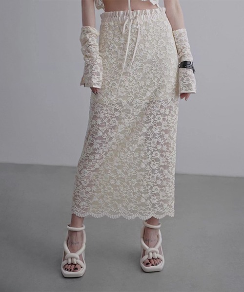 CHENTAITAI】フロッキーフラワーレース ロングスカート CTW25s022