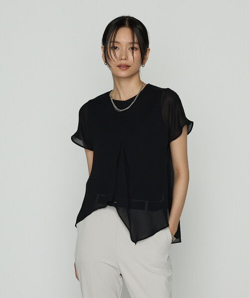 COMME CA（コムサ）の「リライムジョーゼット ブラウス（シャツ/ブラウス・レディース・ブラック/オフホワイト/グレイッシュベージュ・9号/11号）」の3枚目の写真