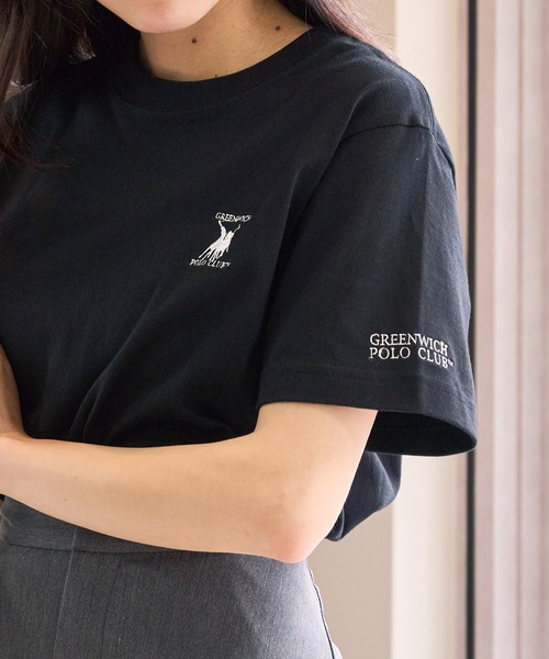 GREENWICH POLO CLUB(グリニッジポロクラブ)の「【GREENWICH POLO CLUB】別注 ワンポイント刺繍 クルーネック 半袖 Tシャツ(Tシャツ/カットソー・メンズ・ホワイト/ホワイト系1/ブラック・S/M/L)」の3枚目の写真