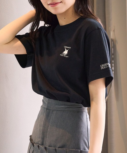 GREENWICH POLO CLUB(グリニッジポロクラブ)の「【GREENWICH POLO CLUB】別注 ワンポイント刺繍 クルーネック 半袖 Tシャツ(Tシャツ/カットソー・メンズ・ホワイト/ホワイト系1/ブラック・S/M/L)」の9枚目の写真