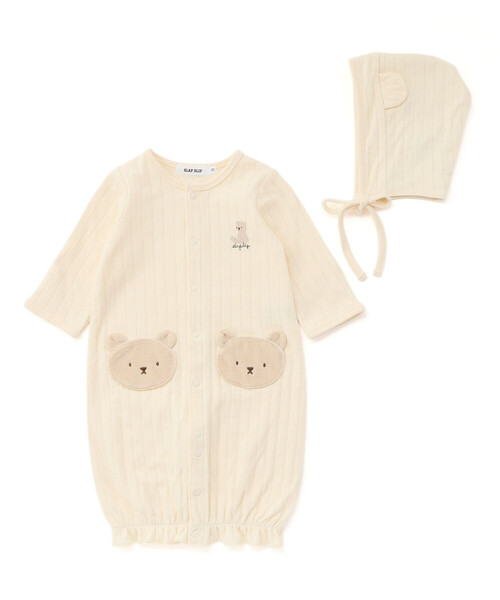 SLAP SLIP BABY(スラップスリップベビー)の「アニマルウサギクマ恐竜2WAYロンパース+帽子2点セットベビー(50~70cm)(その他ベビーウェア・キッズ・グリーン/ホワイト/イエロー・FREE)」の3枚目の写真