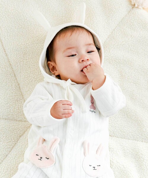 SLAP SLIP BABY(スラップスリップベビー)の「アニマルウサギクマ恐竜2WAYロンパース+帽子2点セットベビー(50~70cm)(その他ベビーウェア・キッズ・グリーン/ホワイト/イエロー・FREE)」の17枚目の写真