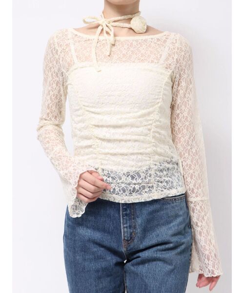jouetie(ジュエティ)の「レースギャザートップス(Tシャツ/カットソー・レディース・アイボリー/ブラック/ボルドー/ブルー・MEDIUM)」の12枚目の写真