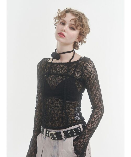 jouetie(ジュエティ)の「レースギャザートップス(Tシャツ/カットソー・レディース・アイボリー/ブラック/ボルドー/ブルー・MEDIUM)」の5枚目の写真