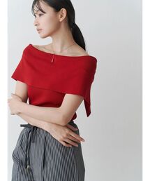 オフショルリブ2WAYニット