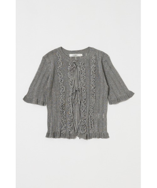 MOUSSY（マウジー）の「【EC・一部店舗限定】FRILL STRIPED カーディガン（カーディガン/ボレロ・レディース・ブラック/ライトピンク/グレー・FREE）」の5枚目の写真