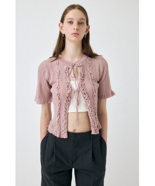 MOUSSY（マウジー）の「【EC・一部店舗限定】FRILL STRIPED カーディガン（カーディガン/ボレロ・レディース・ブラック/ライトピンク/グレー・FREE）」の7枚目の写真