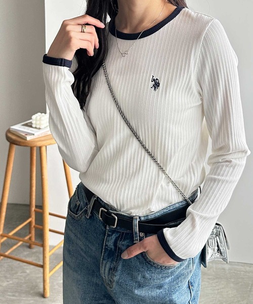 U.S. POLO ASSN.（ユーエスポロアッスン）の「GeeRA別注【U.S. POLO ASSN.】配色デザインリンガーリブロンT（Tシャツ/カットソー・レディース・オフホワイト/グレー/ブラック・MEDIUM/LARGE/X-LARGE）」の4枚目の写真