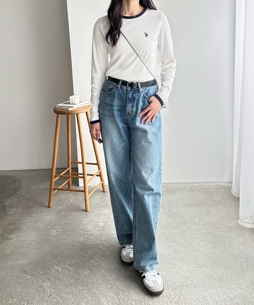 U.S. POLO ASSN.（ユーエスポロアッスン）の「GeeRA別注【U.S. POLO ASSN.】配色デザインリンガーリブロンT（Tシャツ/カットソー・レディース・オフホワイト/グレー/ブラック・MEDIUM/LARGE/X-LARGE）」の5枚目の写真