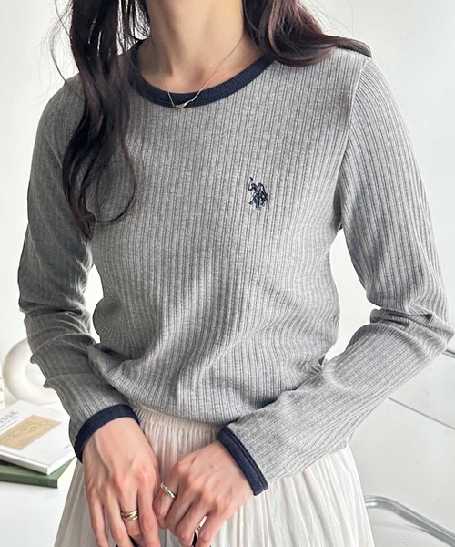 U.S. POLO ASSN.（ユーエスポロアッスン）の「GeeRA別注【U.S. POLO ASSN.】配色デザインリンガーリブロンT（Tシャツ/カットソー・レディース・オフホワイト/グレー/ブラック・MEDIUM/LARGE/X-LARGE）」の6枚目の写真