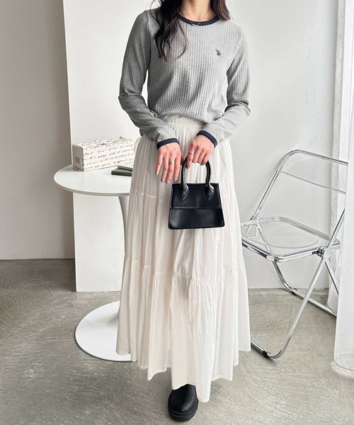 U.S. POLO ASSN.（ユーエスポロアッスン）の「GeeRA別注【U.S. POLO ASSN.】配色デザインリンガーリブロンT（Tシャツ/カットソー・レディース・オフホワイト/グレー/ブラック・MEDIUM/LARGE/X-LARGE）」の8枚目の写真