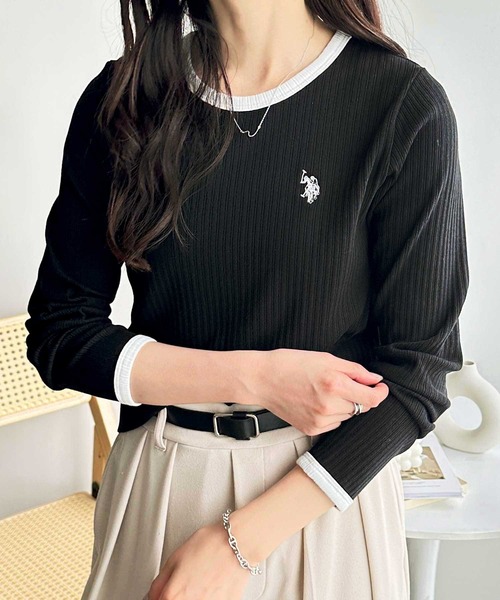 U.S. POLO ASSN.（ユーエスポロアッスン）の「GeeRA別注【U.S. POLO ASSN.】配色デザインリンガーリブロンT（Tシャツ/カットソー・レディース・オフホワイト/グレー/ブラック・MEDIUM/LARGE/X-LARGE）」の10枚目の写真