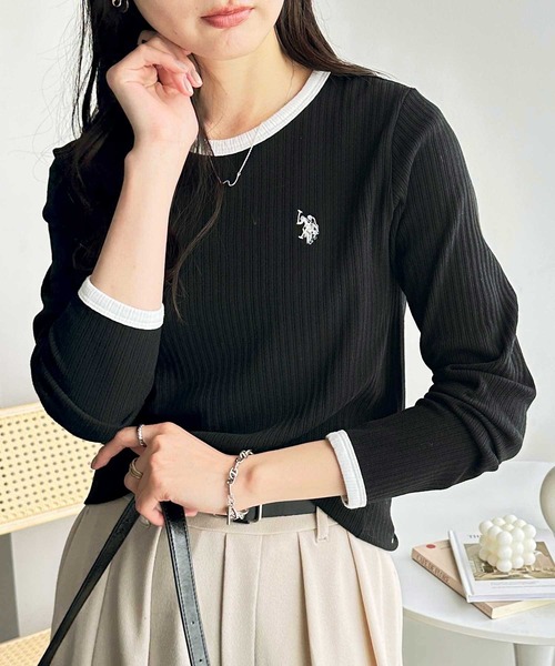 U.S. POLO ASSN.（ユーエスポロアッスン）の「GeeRA別注【U.S. POLO ASSN.】配色デザインリンガーリブロンT（Tシャツ/カットソー・レディース・オフホワイト/グレー/ブラック・MEDIUM/LARGE/X-LARGE）」の11枚目の写真