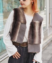 美品　ソブ　ファーベスト ノースリーブ 黒ベルト付 HEILIS（ヘイリス） ベスト ジレ 「新色」「hideka select」プードル