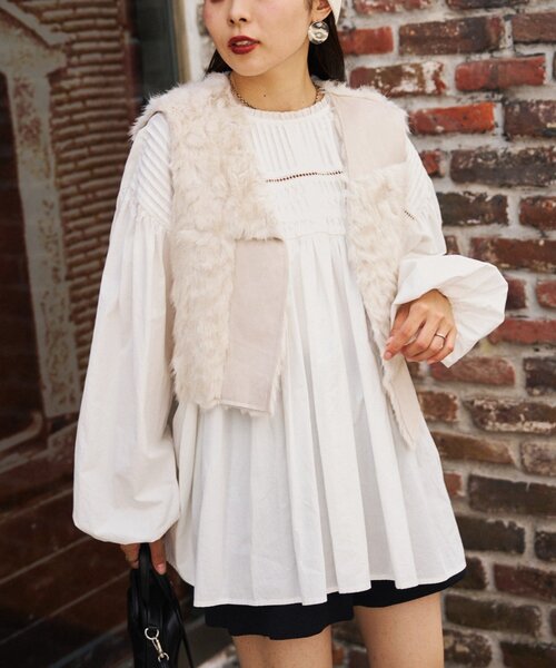 etsinta（エシンタ）の「etsintaリメイクファーベスト（ベスト・レディース・ブラック/ブラウン/オフホワイト・ONE SIZE）」の4枚目の写真