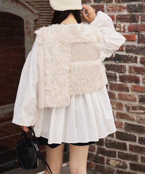 etsinta（エシンタ）の「etsintaリメイクファーベスト（ベスト・レディース・ブラック/ブラウン/オフホワイト・ONE SIZE）」の7枚目の写真