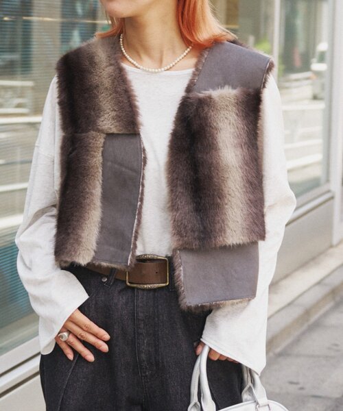 etsinta/エシンタ】パッチワークファースタンドベスト etsintaリメイク