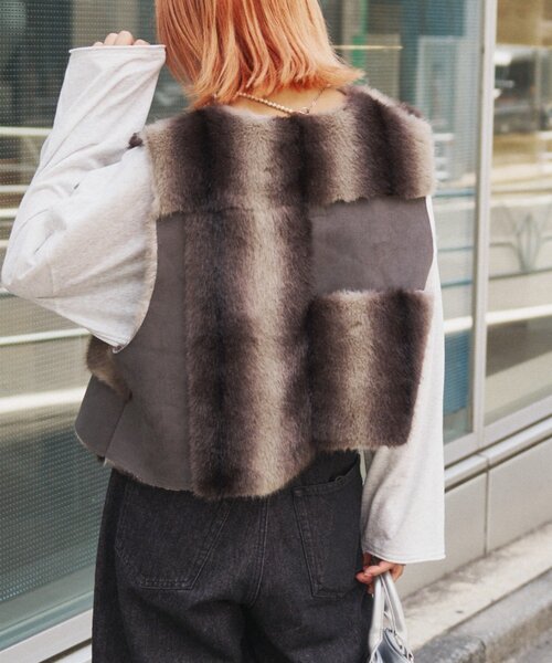 etsinta（エシンタ）の「etsintaリメイクファーベスト（ベスト・レディース・ブラック/ブラウン/オフホワイト・ONE SIZE）」の16枚目の写真