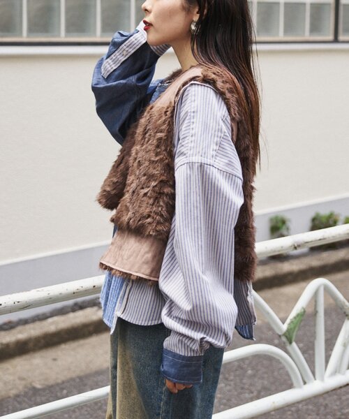 【etsinta/エシンタ】パッチワークファースタンドベスト etsinta（エシンタ）の「【etsinta/エシンタ】パッチワークファー