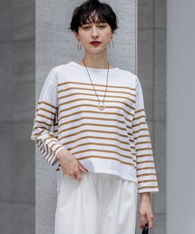 23区 L（ニジュウサンクオオキイサイズ）の「【洗える】Armor-lux パネルボーダー 長袖Tシャツ（Tシャツ/カットソー）」
