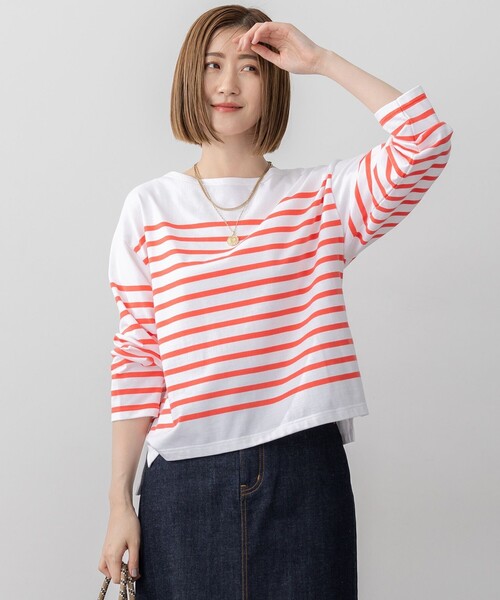 23区 L(ニジュウサンクオオキイサイズ)の「【洗える】Armor-lux パネルボーダー 長袖Tシャツ(Tシャツ/カットソー・レディース・ブルー系1/オレンジ系1/黄土色系1/ベージュ系2・44/46)」の4枚目の写真