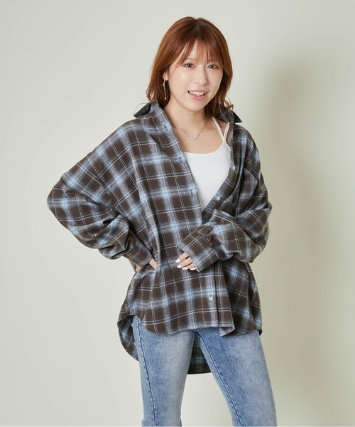 GORGE(ゴージ)の「《ゆるっと羽織れる》レディース チェックシャツ ビッグシルエット 長袖シャツ 秋冬 カジュアル(シャツ/ブラウス・レディース・ブラック/ブルー/ブラウン/オレンジ・F)」の11枚目の写真