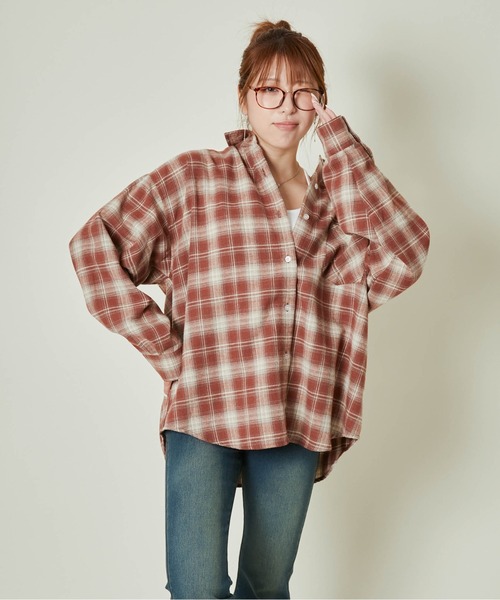 GORGE(ゴージ)の「《ゆるっと羽織れる》レディース チェックシャツ ビッグシルエット 長袖シャツ 秋冬 カジュアル(シャツ/ブラウス・レディース・ブラック/ブルー/ブラウン/オレンジ・F)」の16枚目の写真