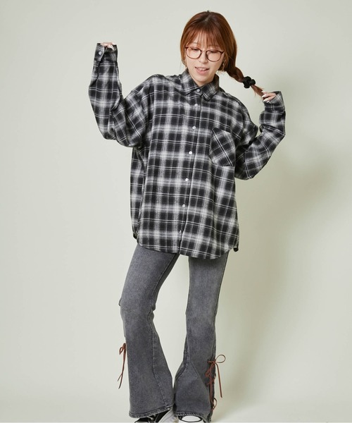 GORGE(ゴージ)の「《ゆるっと羽織れる》レディース チェックシャツ ビッグシルエット 長袖シャツ 秋冬 カジュアル(シャツ/ブラウス・レディース・ブラック/ブルー/ブラウン/オレンジ・F)」の18枚目の写真
