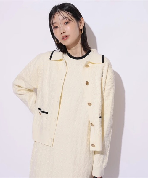 Mystrada(マイストラーダ)の「衿付きケーブルニットジャケット(ニット/セーター・レディース・レッド系その他3/オフホワイト/ネイビー/ミント・38/36)」の15枚目の写真