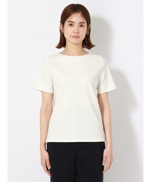SUIT SQUARE（スーツスクエア）の「ボートネックカットソー 半袖 ウォッシャブル 撥水 ストレッチポンチ 無地（Tシャツ/カットソー・レディース・ホワイト系・38(9号)）」の11枚目の写真