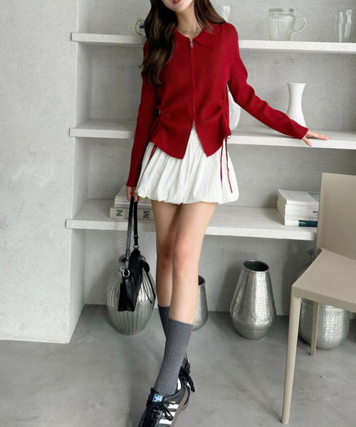 Ada.(エイダ)の「ダブルジップ シャーリング 襟付き ニット(ニット/セーター・レディース・ブラック/ブラウン/レッド/アイボリー・FREE)」の9枚目の写真