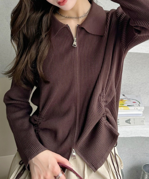 Ada.(エイダ)の「ダブルジップ シャーリング 襟付き ニット(ニット/セーター・レディース・ブラック/ブラウン/レッド/アイボリー・FREE)」の13枚目の写真