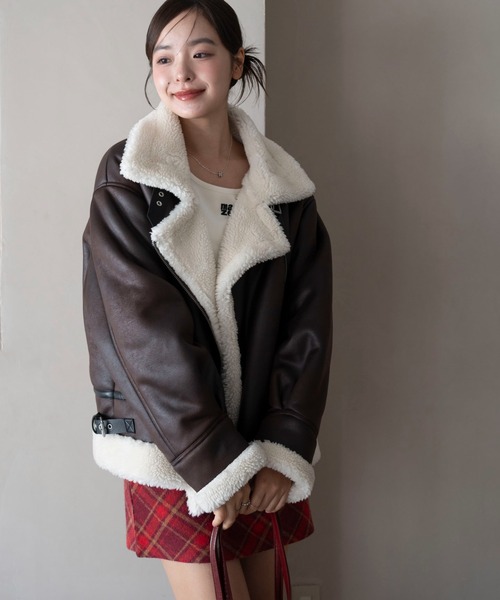 WEGO（ウィゴー）の「WEGO/フェイクムートンボアジャケット（ムートンコート・レディース・ブラック/ブラウン・FREE）」の12枚目の写真