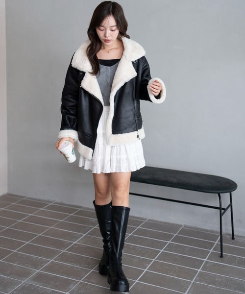 WEGO（ウィゴー）の「WEGO/フェイクムートンボアジャケット（ムートンコート・レディース・ブラック/ブラウン・FREE）」の11枚目の写真