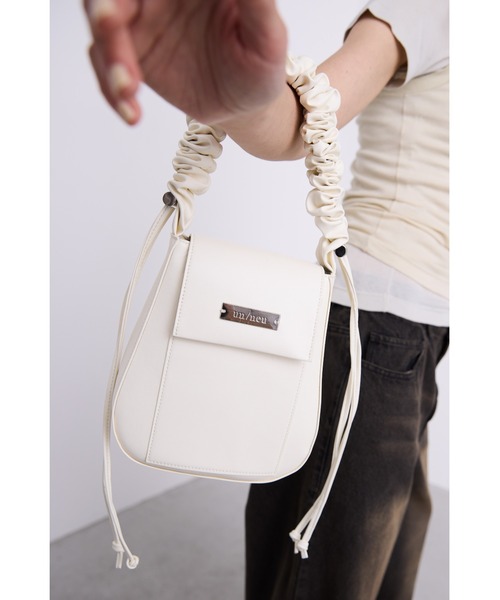 ギャザーハンドルフェイクレザーレザーフラップバッグ / 2WAY